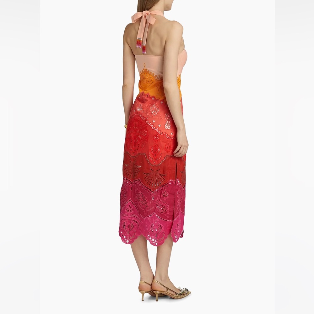 Farm Rio Summer Gradient Richelieu Ombre Midi Dress Orange Size S Small - Picture 5 of 7
